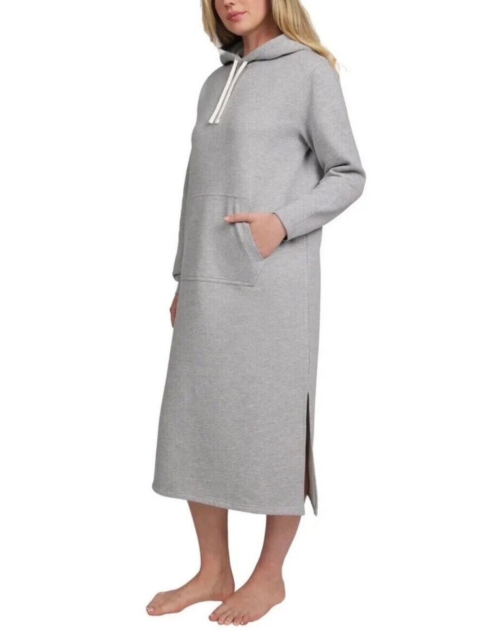 Lands' End Gray Cozy Hooded Sweatshirt Midi Dress Size S Lounge Dress